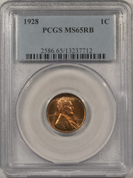 Lincoln Cents (Wheat) 1928 LINCOLN CENT – PCGS MS-65 RB, NEARLY RED!