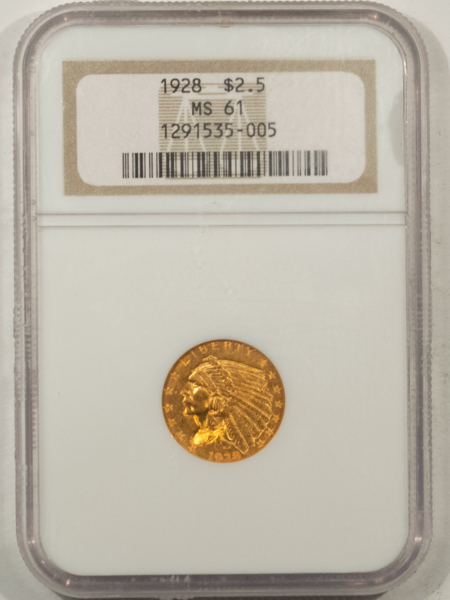 $2.50 1928 $2.50 INDIAN GOLD QUARTER EAGLE – NGC MS-61