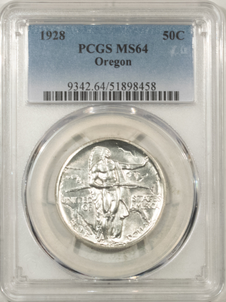 New Certified Coins 1928 OREGON COMMEMORATIVE HALF DOLLAR – PCGS MS-64, WHITE & LOOKS GEM!