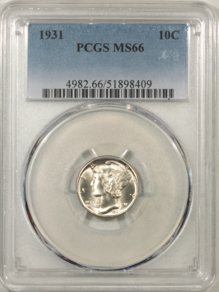 Mercury Dimes 1931 MERCURY DIME – PCGS MS-66, 95% FB, PREMIUM QUALITY!