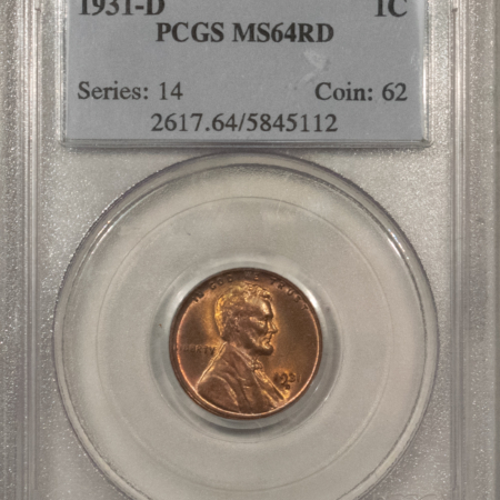 Lincoln Cents (Wheat) 1931-D LINCOLN CENT – PCGS MS-64 RD, FRESH & PREMIUM QUALITY!