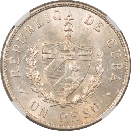 New Store Items 1932 CUBA SILVER ONE PESO, KM-15.2 – NGC MS-61, KM-15.2, SCARCE AND FLASHY