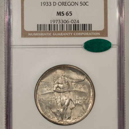 CAC Approved Coins 1933-D OREGON COMMEMORATIVE HALF DOLLAR – NGC MS-65, FRESH WHITE GEM! CAC!