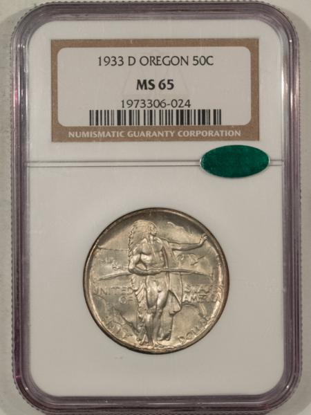 CAC Approved Coins 1933-D OREGON COMMEMORATIVE HALF DOLLAR – NGC MS-65, FRESH WHITE GEM! CAC!