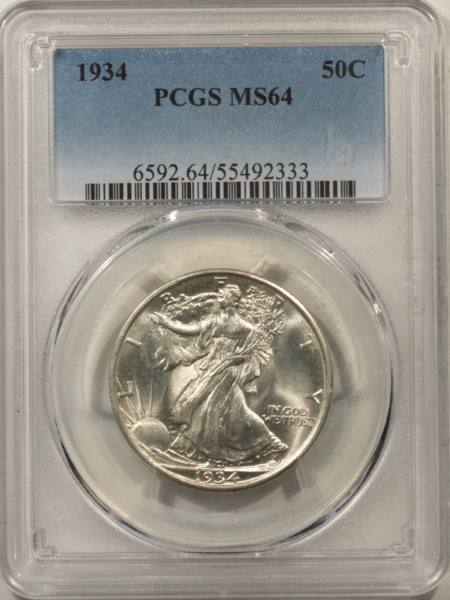 New Certified Coins 1934 WALKING LIBERTY HALF DOLLAR – PCGS MS-64, LOOKS 65+, PREMIUM QUALITY!