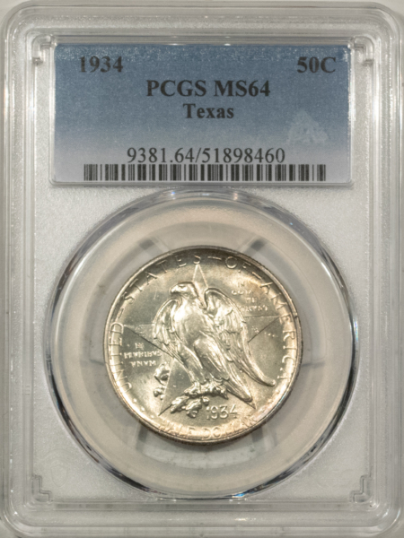 New Certified Coins 1934 TEXAS COMMEMORATIVE HALF DOLLAR – PCGS MS-64, WHITE, LUSTROUS & GEM QUALITY