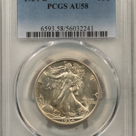 New Certified Coins 1934-D WALKING LIBERTY HALF DOLLAR – PCGS AU-58, FRESH! LOOKS UNC!