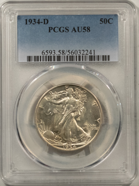 New Certified Coins 1934-D WALKING LIBERTY HALF DOLLAR – PCGS AU-58, FRESH! LOOKS UNC!