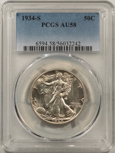 New Certified Coins 1934-S WALKING LIBERTY HALF DOLLAR – PCGS AU-58, FLASHY & LOOKS BU!
