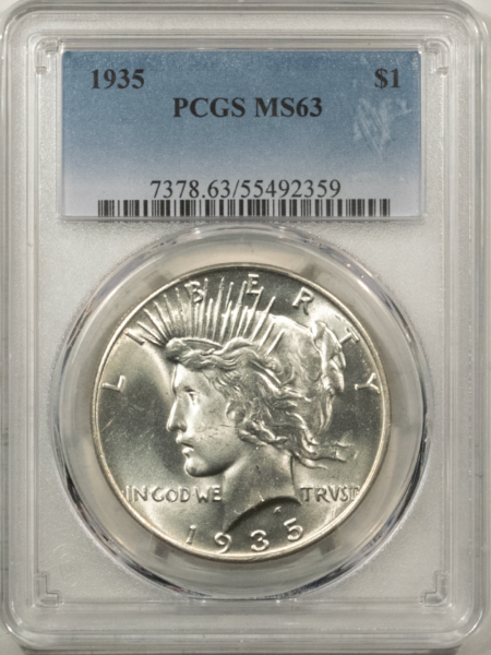 New Certified Coins 1935 $1 PEACE DOLLAR – PCGS MS-63, BLAST WHITE!