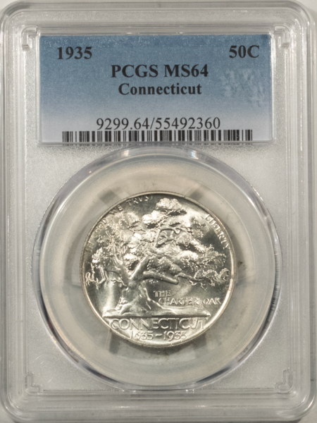 New Certified Coins 1935 CONNECTICUT COMMEMORATIVE HALF DOLLAR – PCGS MS-64, BLAZING WHITE & PQ!