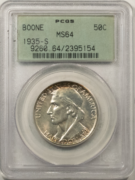 New Certified Coins 1935-S BOONE COMMEMORATIVE HALF DOLLAR – PCGS MS-64, OLD GREEN HOLDER & PQ++!