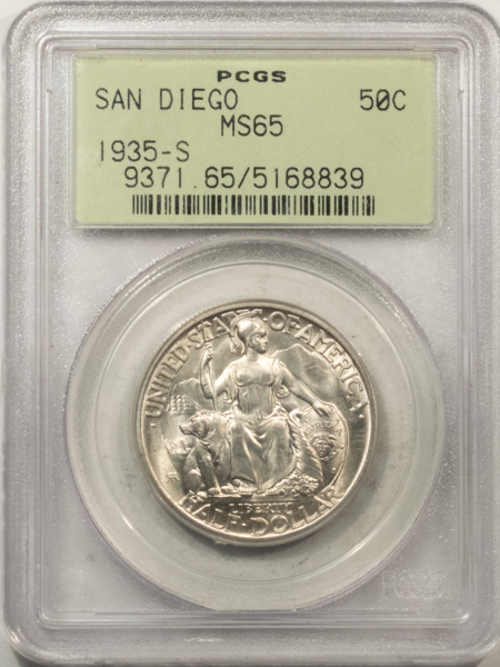 New Certified Coins 1935-S SAN DIEGO COMMEMORATIVE HALF DOLLAR – PCGS MS-65, OGH, BLAST WHITE & PQ!