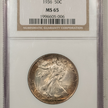 New Certified Coins 1936 WALKING LIBERTY HALF DOLLAR – NGC MS-65, WHOLESOME W/ PRETTY GOLD TONING!