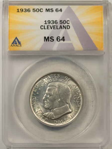 New Certified Coins 1936 CLEVELAND COMMEMORATIVE HALF DOLLAR – ANACS MS-64