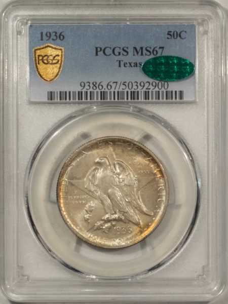 CAC Approved Coins 1936 TEXAS COMMEMORATIVE HALF DOLLAR – PCGS MS-67, SUPERB GEM, PQ, CAC APPROVED!