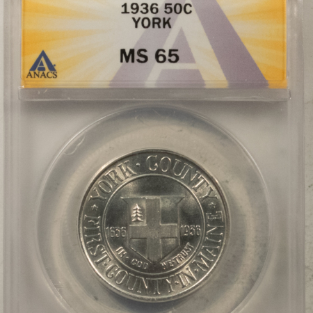 New Certified Coins 1936 YORK COMMEMORATIVE HALF DOLLAR – ANACS MS-65, FLASHY GEM!