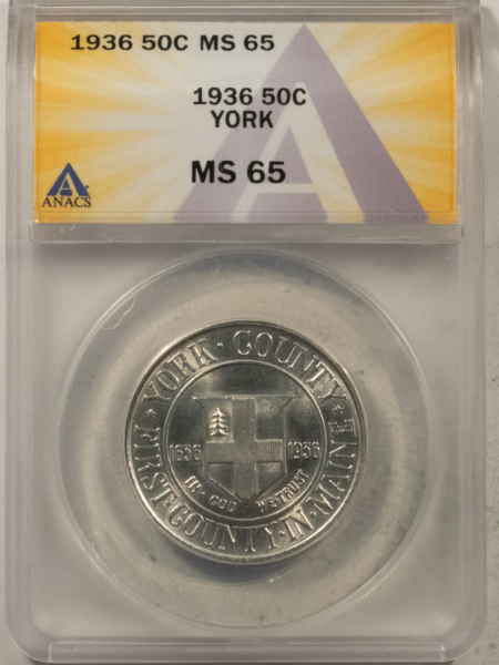 New Certified Coins 1936 YORK COMMEMORATIVE HALF DOLLAR – ANACS MS-65, FLASHY GEM!
