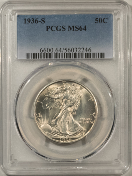 New Certified Coins 1936-S WALKING LIBERTY HALF DOLLAR – PCGS MS-64, FRESH & LUSTROUS!