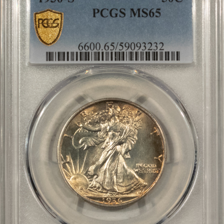 Half Dollars 1936-S WALKING LIBERTY HALF DOLLAR, PCGS MS-65; PQ W/ OUTSTANDING EYE APPEAL!