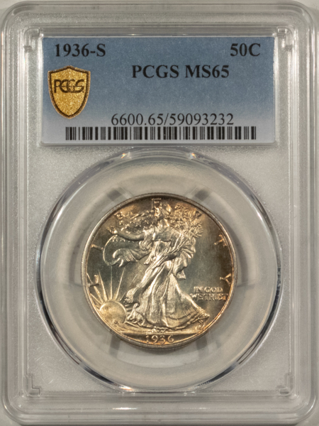 Half Dollars 1936-S WALKING LIBERTY HALF DOLLAR, PCGS MS-65; PQ W/ OUTSTANDING EYE APPEAL!