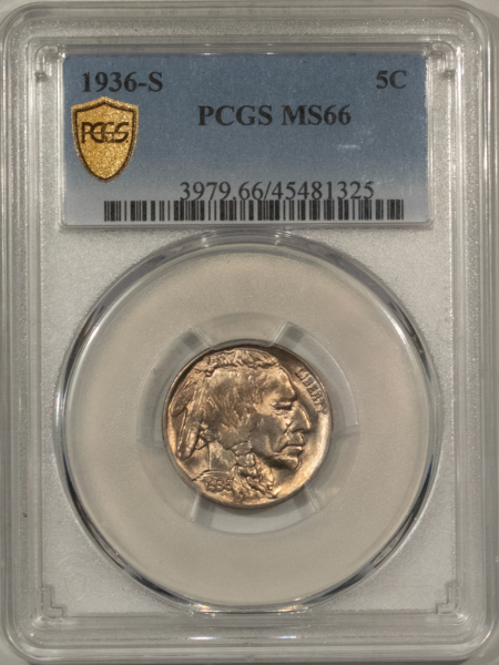 Buffalo Nickels 1936-S BUFFALO NICKEL – PCGS MS-66, LUSTROUS!