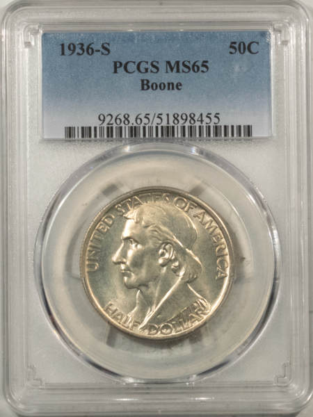 New Certified Coins 1936-S BOONE COMMEMORATIVE HALF DOLLAR – PCGS MS-65, FRESH WHITE PRISTINE GEM!