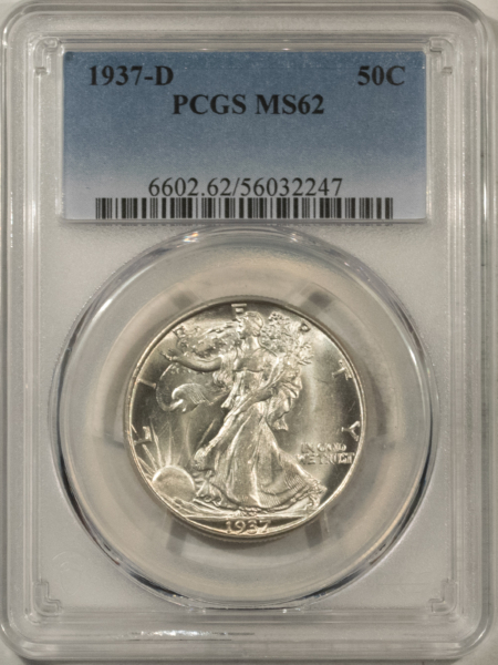 New Certified Coins 1937-D WALKING LIBERTY HALF DOLLAR – PCGS MS-62, BLAST WHITE & PREMIUM QUALITY!