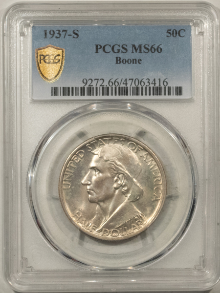 New Certified Coins 1937-S BOONE COMMEMORATIVE HALF DOLLAR – PCGS MS-66, FRESH ORIGINAL LUSTER!