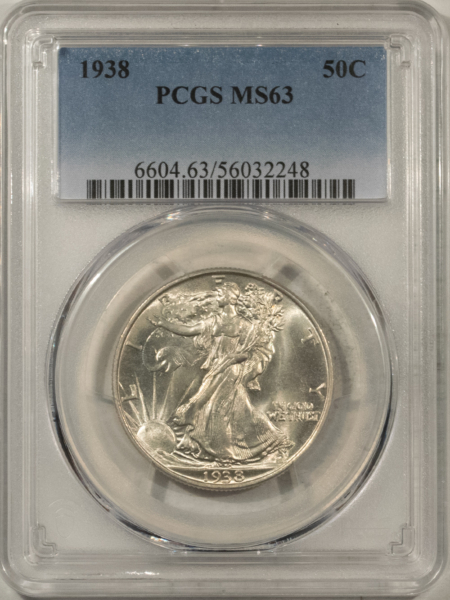 New Certified Coins 1938 WALKING LIBERTY HALF DOLLAR – PCGS MS-63, BLAST WHITE & PREMIUM QUALITY!