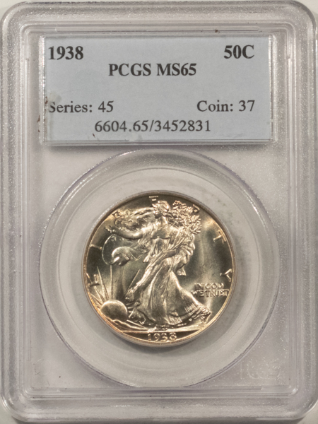 Half Dollars 1938 WALKING LIBERTY HALF DOLLAR – PCGS MS-65, PREMIUM QUALITY BLAZER!