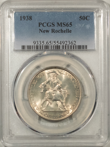 New Certified Coins 1938 NEW ROCHELLE COMMEMORATIVE HALF DOLLAR – PCGS MS-65, PREMIUM QUALITY+!