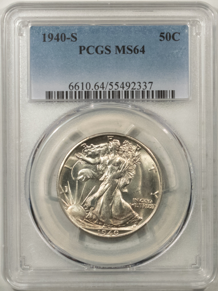 New Certified Coins 1940-S WALKING LIBERTY HALF DOLLAR – PCGS MS-64, BLAST WHITE, PREMIUM QUALITY!
