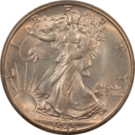 Half Dollars 1945 WALKING LIBERTY 50C, PCGS MS-67, VIRTUALLY PERFECT SURFACES, RICH LUSTER!