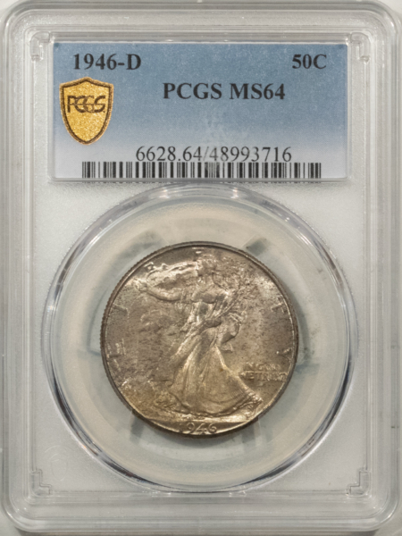 New Certified Coins 1946-D WALKING LIBERTY HALF DOLLAR – PCGS MS-64, ORIGINAL!