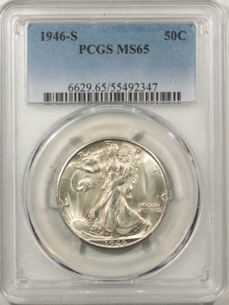 New Certified Coins 1946-S WALKING LIBERTY HALF DOLLAR – PCGS MS-65, BLAZING WHITE, PREMIUM QUALITY!