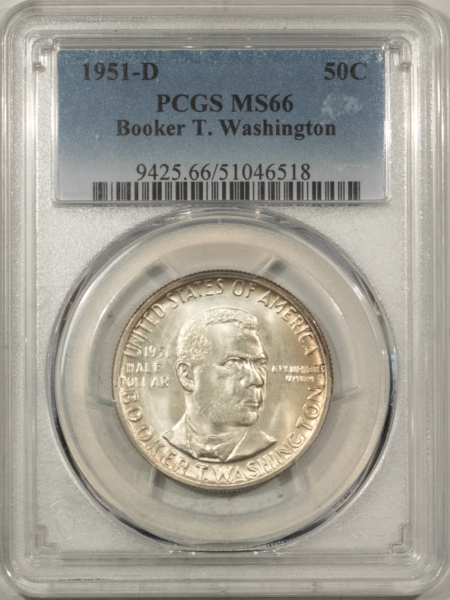 New Certified Coins 1951-D BOOKER T. WASHINGTON COMMEMORATIVE HALF DOLLAR – PCGS MS-66, PQ & SUPERB!