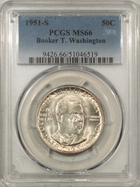 New Certified Coins 1951-S BOOKER T. WASHINGTON COMMEMORATIVE HALF DOLLAR – PCGS MS-66 BLAZING WHITE