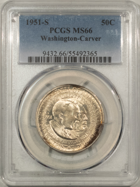 New Certified Coins 1951-S WASHINGTON-CARVER COMMEMORATIVE HALF DOLLAR – PCGS MS-66, ORIGINAL, PQ!