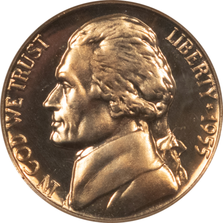 Jefferson Nickels 1955 PROOF JEFFERSON NICKEL – NGC PF-68, FATTIE HOLDER & PRISTINE!