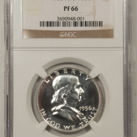 Franklin Halves 1956 TYPE I PROOF FRANKLIN HALF DOLLAR – NGC PF-66, WHITE! NICE LOOK, TOUGH!