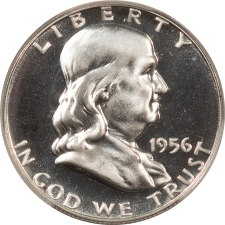 Franklin Halves 1956 PROOF FRANKLIN HALF DOLLAR, TYPE 2 – PCGS PR-68 CAM, BLACK & WHITE CAMEO