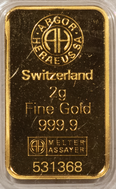 Bullion ARGOR-HERAEUS 2 GRAM 999.9 SWISS GOLD BAR; BRAND NEW & SEALED ON CARD!