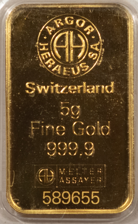 Bullion ARGOR-HERAEUS 5 GRAM 999.9 SWISS GOLD BAR; BRAND NEW & SEALED ON CARD!