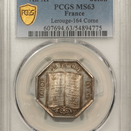 Exonumia FRANCE JETON “AN XI” JETON, LEROUGE 164 CORNE, 26mm SILVER OCTAG., PCGS MS-63