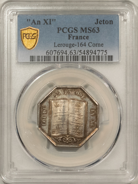 Exonumia FRANCE JETON “AN XI” JETON, LEROUGE 164 CORNE, 26mm SILVER OCTAG., PCGS MS-63