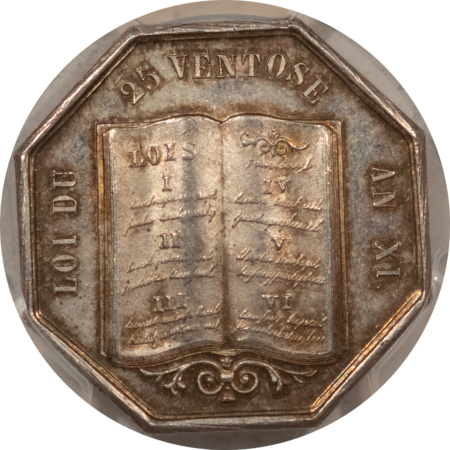 Exonumia FRANCE JETON “AN XI” JETON, LEROUGE 164 CORNE, 26mm SILVER OCTAG., PCGS MS-63