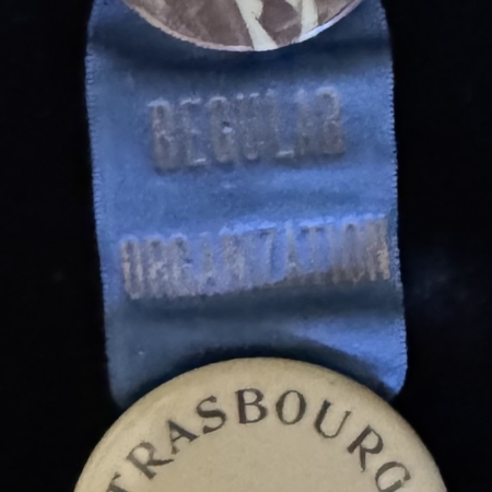 New Store Items ca 1904 TEDDY ROOSEVELT/SAMUEL STRASBOURGER COATTAIL CELLULOIDS/RIBBON-nr MINT!