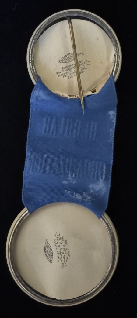New Store Items ca 1904 TEDDY ROOSEVELT/SAMUEL STRASBOURGER COATTAIL CELLULOIDS/RIBBON-nr MINT!