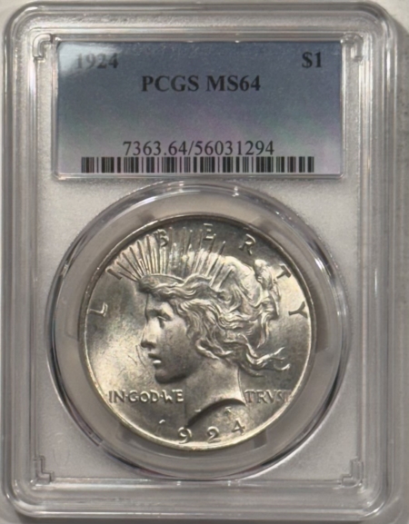 New Certified Coins 1924 $1 PEACE DOLLAR – PCGS MS-64, PREMIUM QUALITY!
